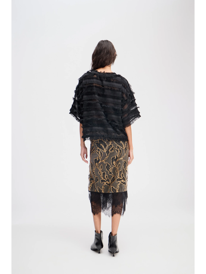 Zwarte bloes met franjes Lipona Munthe