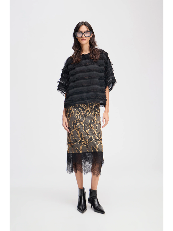 Zwarte bloes met franjes Lipona Munthe