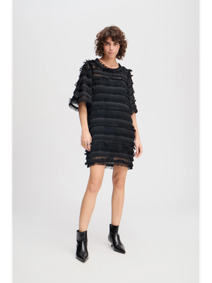 Zwarte jurk met franjes Levonda Munthe