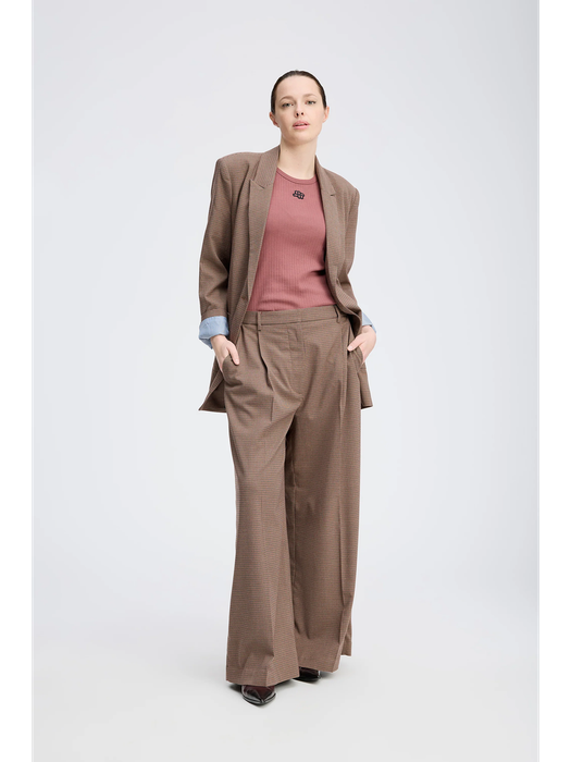 Bruine wijde broek met bandplooi in ruitmorief Lupon Munthe