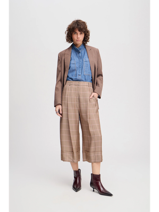 Beige wijde 7/8 broek in ruit motief Lynhaven Munthe