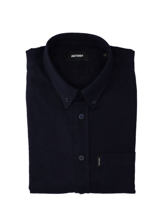 Donkerblauw flanel hemd (regular fit) met lange mouwen Antwrp