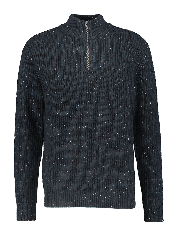 Blauwe pull met motief en korte rits Antwrp 