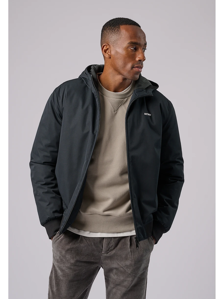 Blauwe jas met rits en kap Antwrp