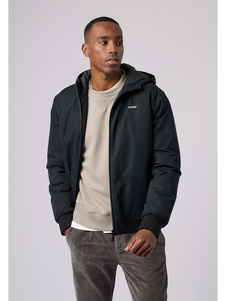 Blauwe jas met rits en kap Antwrp