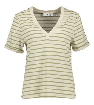 Vila Birch/ sage t-shirt met v-hals en strepen