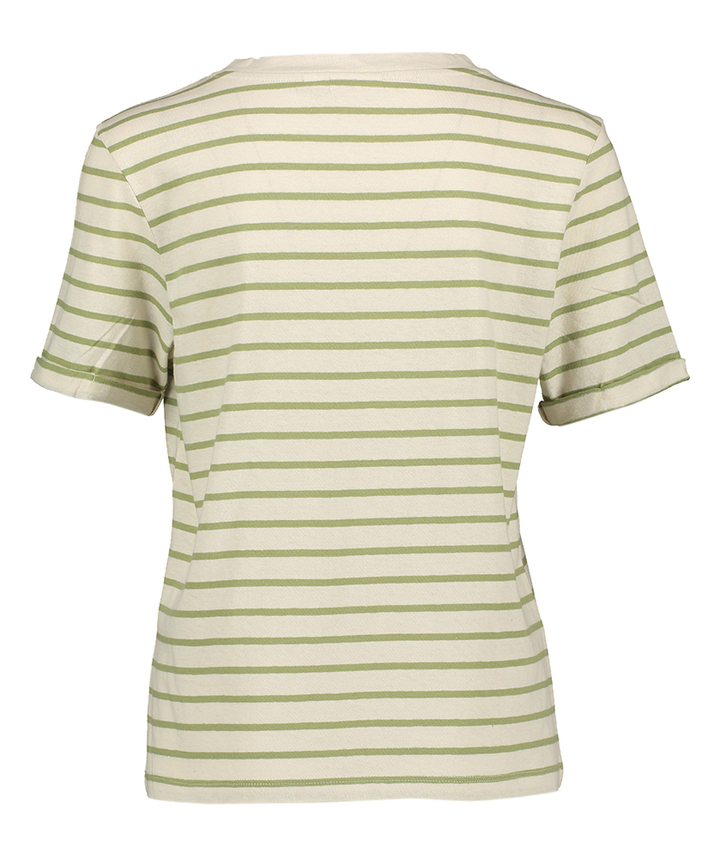 Birch/ sage t-shirt met v-hals en strepen Vila