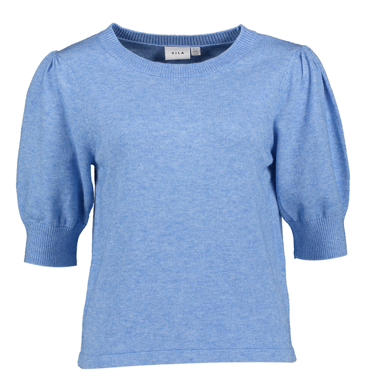 Blissful blue/light melange trui met pofmouwen Vila 