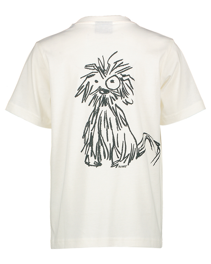 Ecru katoenen t-shirt met ronde hals en korte mouwen en print op de achterkant Antwrp