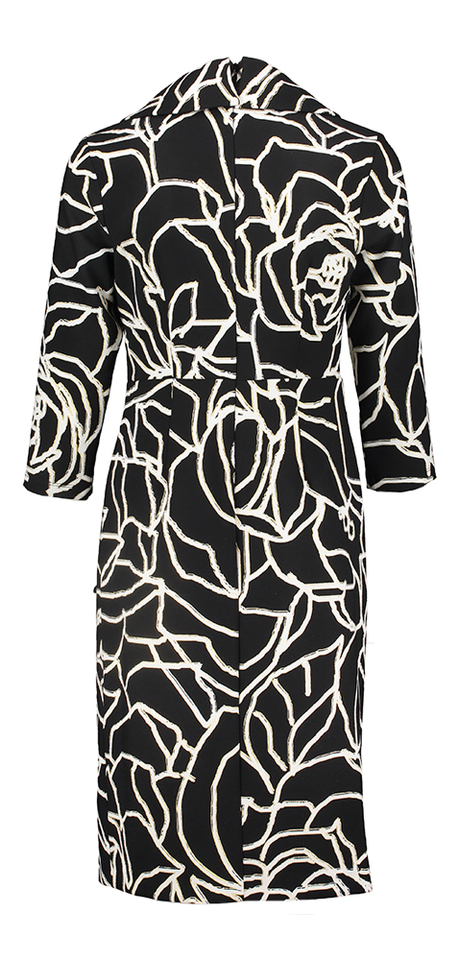 Zwarte jurk met witte print en goudkleurige details Joseph Ribkoff