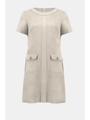 Joseph Ribkoff Beige kleed in zachte stof met opgestikte zakken