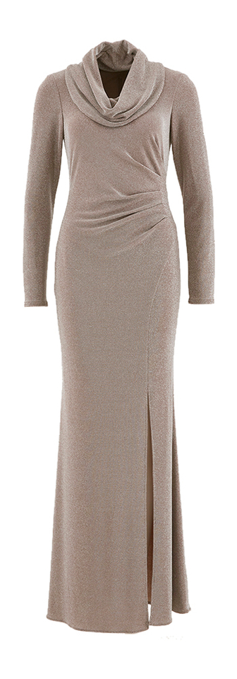 Beige lange feestjurk met watervalkraag Joseph Ribkoff