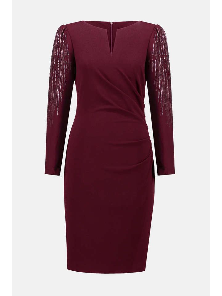 Bordeaux kleed met v-hals en strass aan de mouwen Joseph Ribkoff