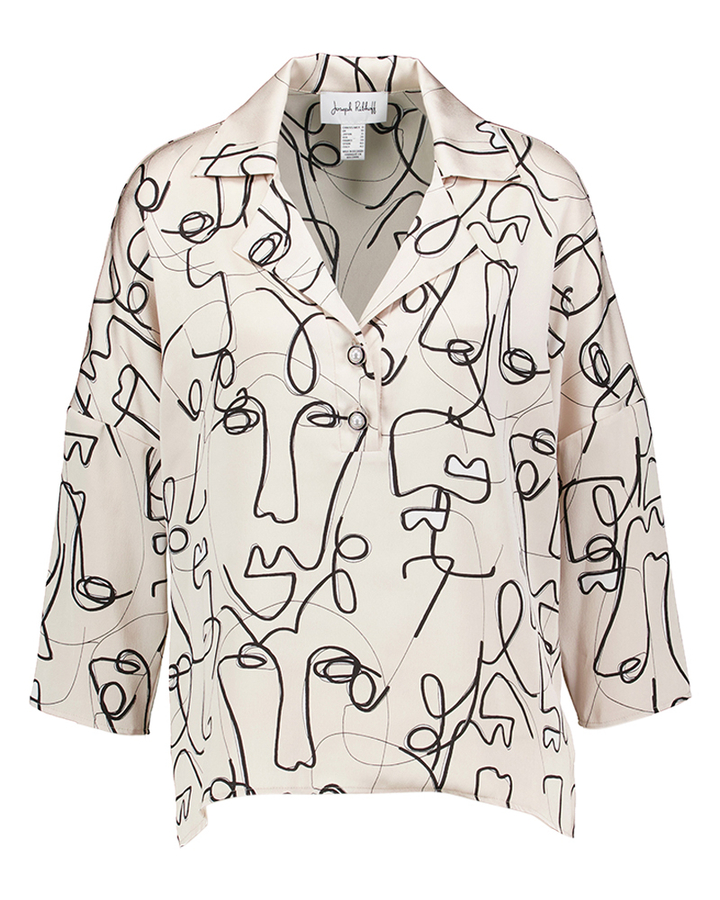 Beige bloes met zwarte print Joseph Ribkoff 