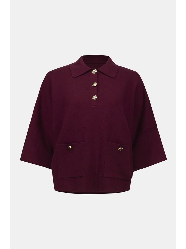 Bordeaux polo met gouden details Joseph Ribkoff