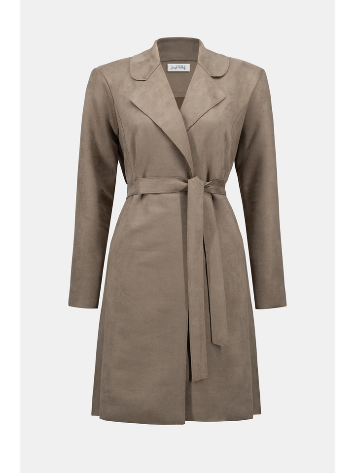 Taupe kleurige mantel in suede Joseph Ribkoff