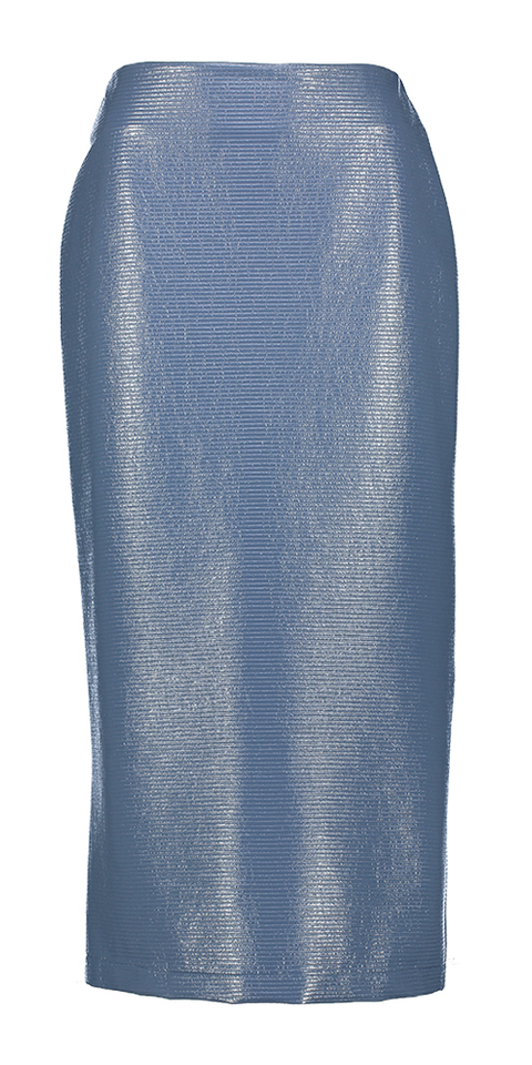 Cloudy blue gestreepte kokerrok in imitatieleer Corianne March23