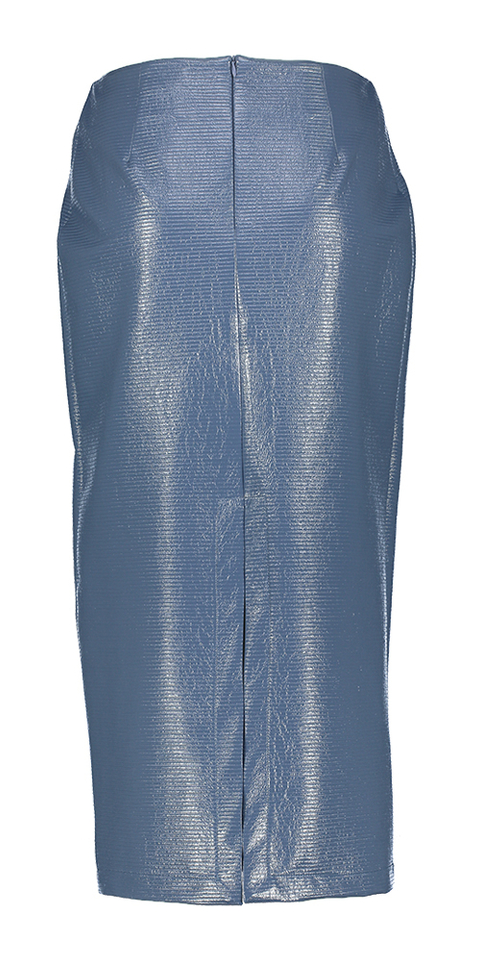 Cloudy blue gestreepte kokerrok in imitatieleer Corianne March23