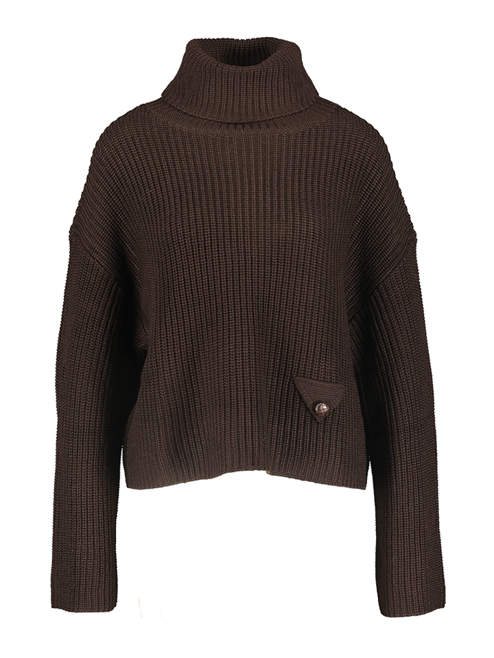 Bruine gebreide wollen trui met rolkraag Ami March 23
