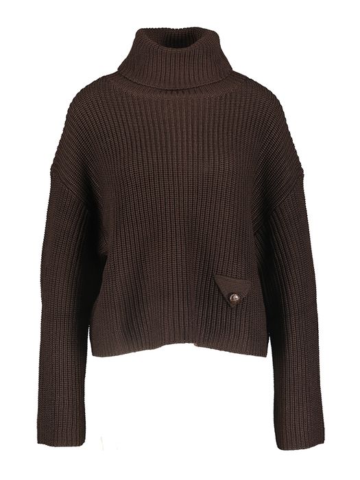 Bruine gebreide wollen trui met rolkraag Ami March 23
