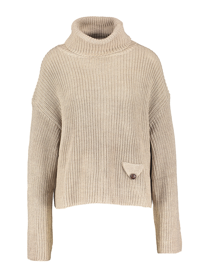 Beige gebreide pull met rolkraag en knoopdetail Ami March23