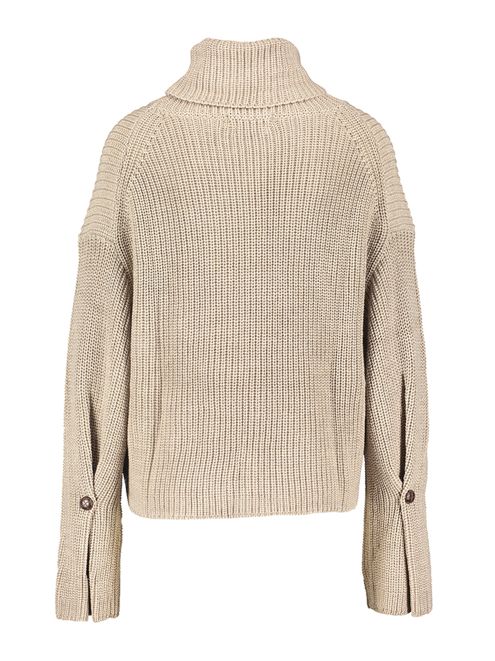 Beige gebreide pull met rolkraag en knoopdetail Ami March23