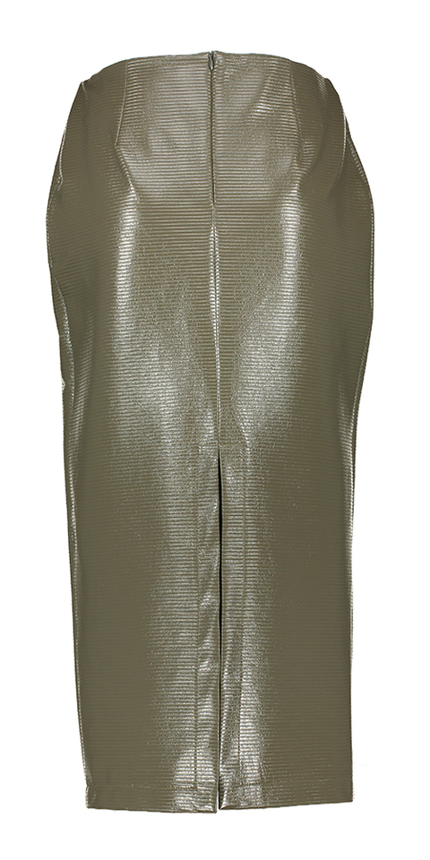 Faded green gestreepte kokerrok in imitatieleer Corianne March 23