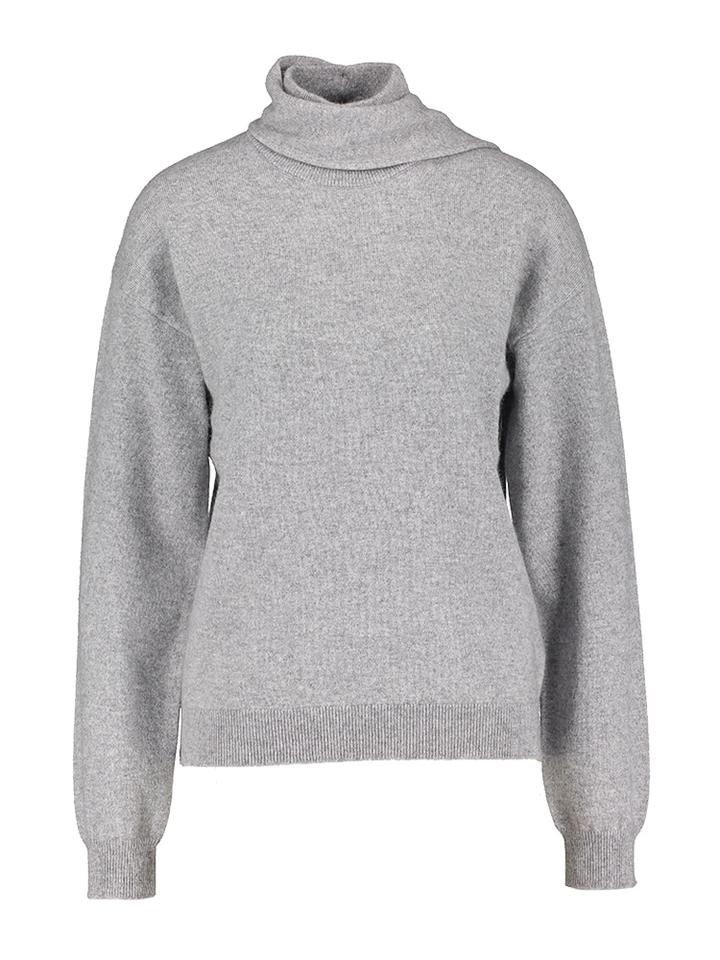 Grijze pull met opstaande kraag en sjaaldetail Alina March23