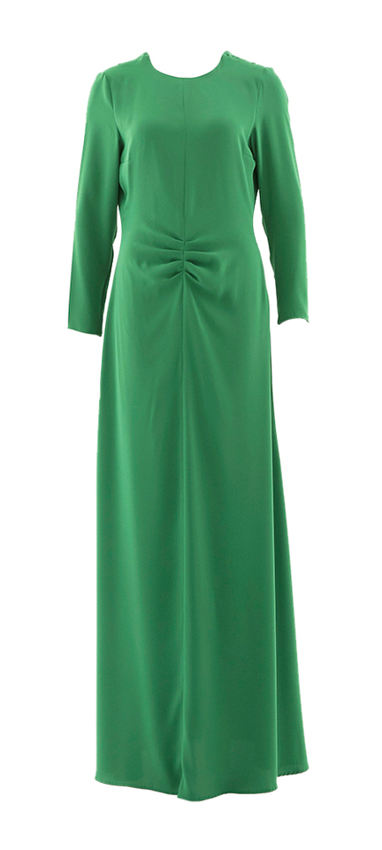 Groene maxi jurk met diepe rug en split achteraan Mandy March23