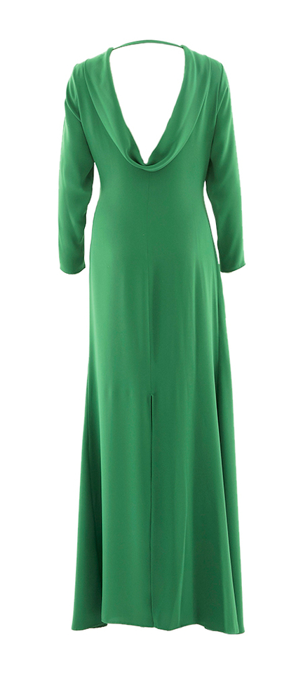 Groene maxi jurk met diepe rug en split achteraan Mandy March23