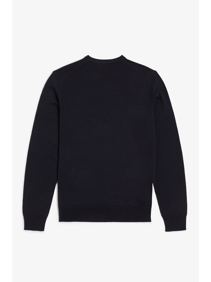 Blauwe trui met okergeel merklogo Fred Perry 