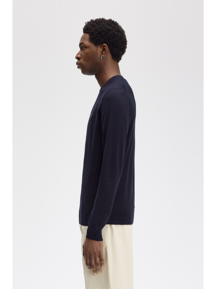 Blauwe trui met okergeel merklogo Fred Perry 