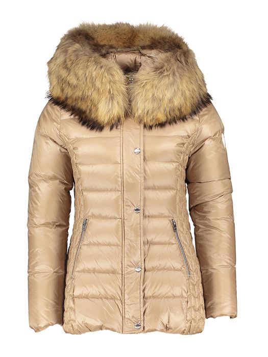 Beige puffer jas met bontkraag Rock&Blue