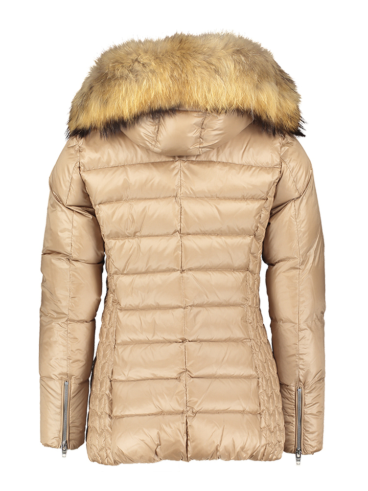Beige puffer jas met bontkraag Rock&Blue