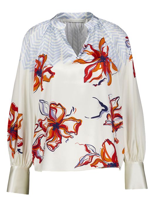 Ecru zijden blouse met multicolor print Herzen's