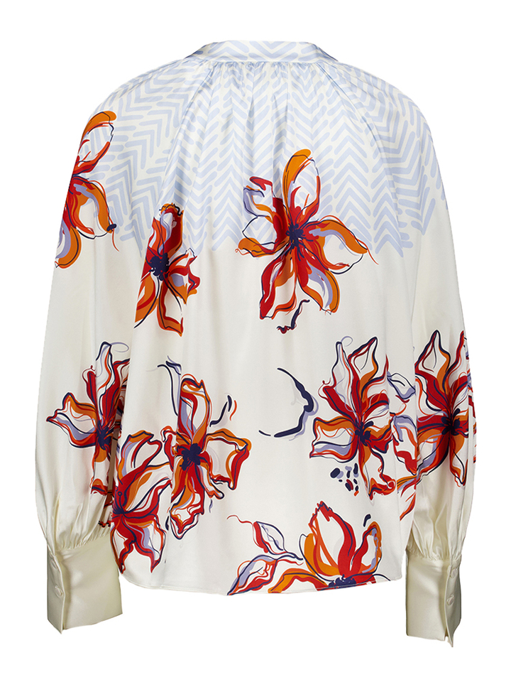 Ecru zijden blouse met multicolor print Herzen's