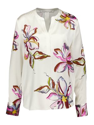 Ecru zijden blouse met multicolor bloemenprint Herzen's