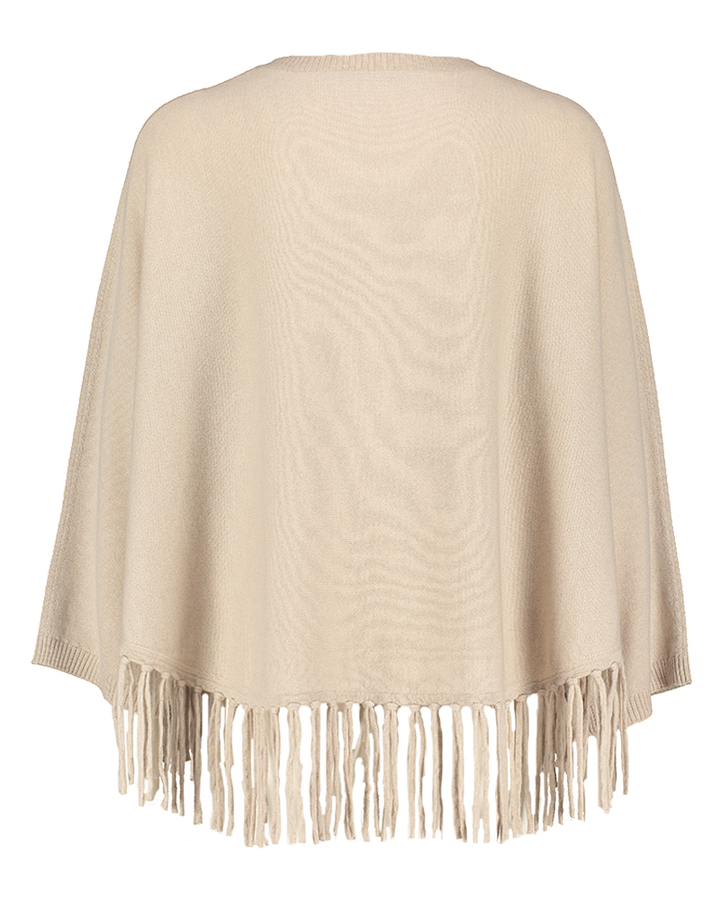 Beige poncho met v-hals en franjes Herzen's