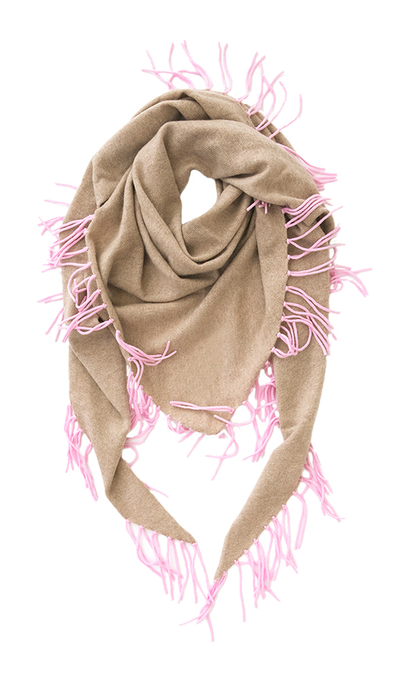 Beige sjaal driehoek met roze franjes Herzen's