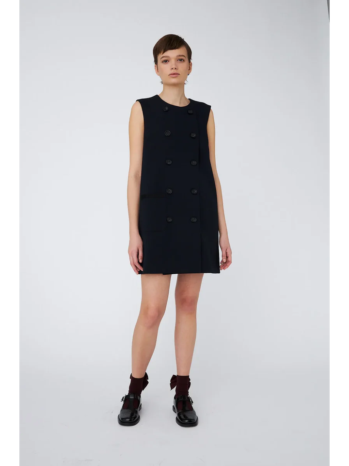 Donkerblauwe mouwloze jurk met knopen Stella Nova