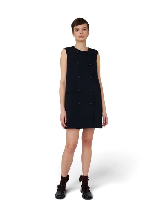 Donkerblauwe mouwloze jurk met knopen Stella Nova