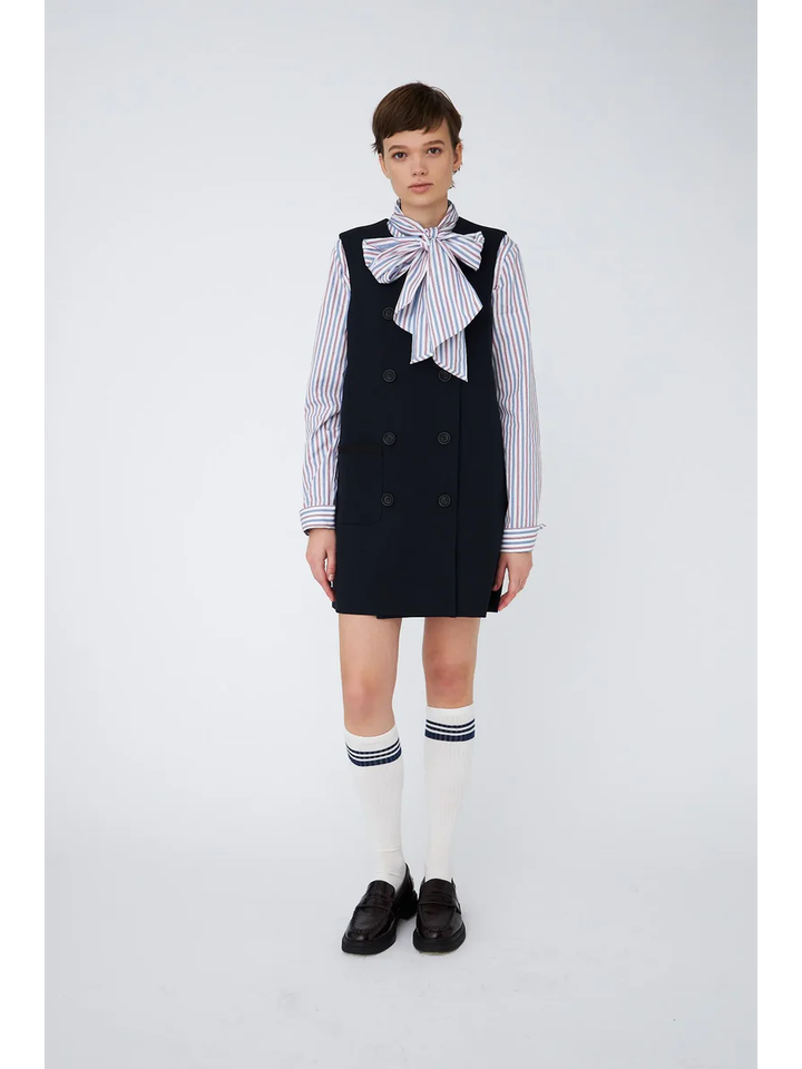 Donkerblauwe mouwloze jurk met knopen Stella Nova