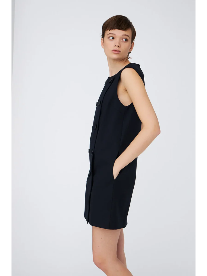 Donkerblauwe mouwloze jurk met knopen Stella Nova
