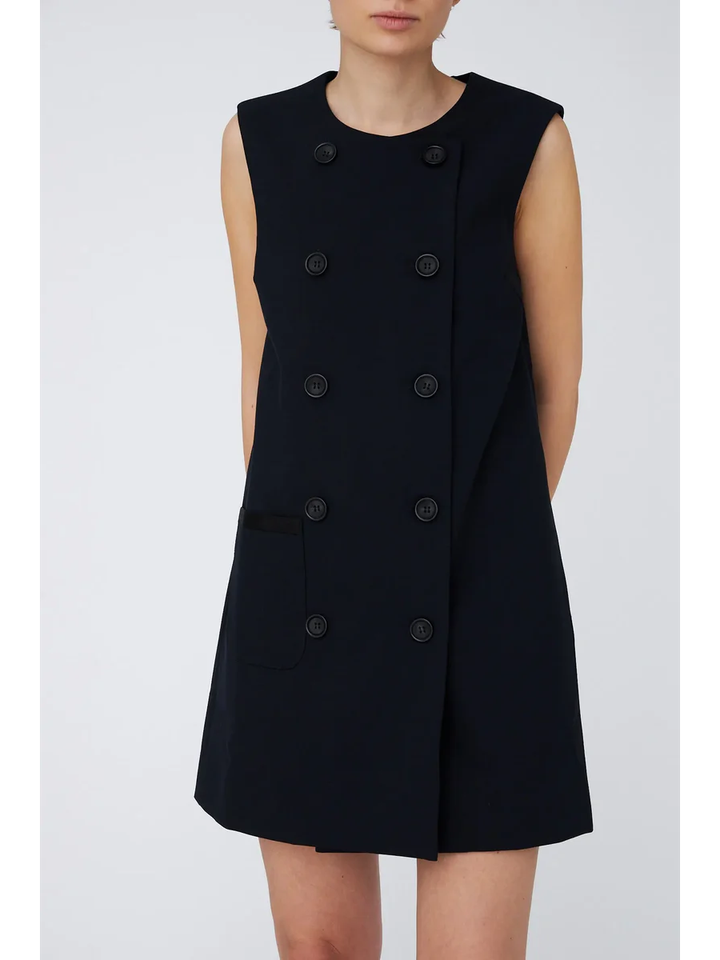 Donkerblauwe mouwloze jurk met knopen Stella Nova