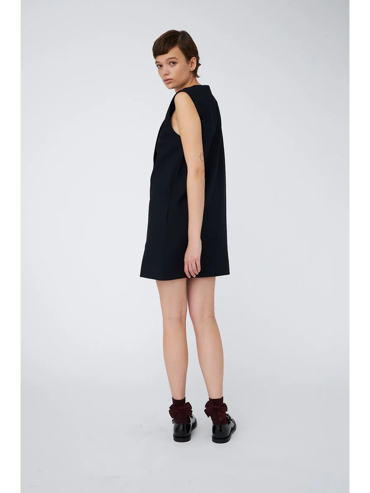 Donkerblauwe mouwloze jurk met knopen Stella Nova