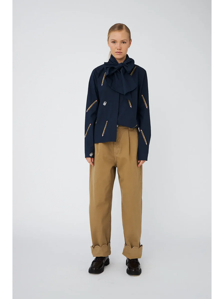 Blauwe katoenen bloes met potlood print Stella Nova 