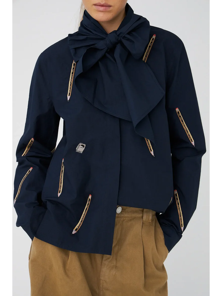 Blauwe katoenen bloes met potlood print Stella Nova 