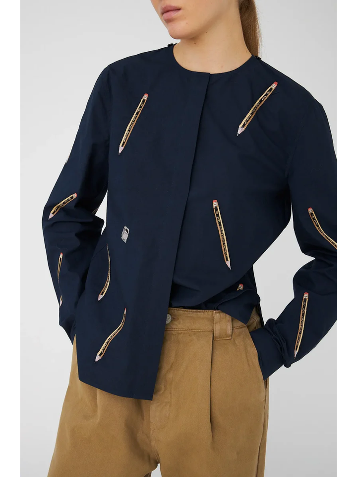 Blauwe katoenen bloes met potlood print Stella Nova 