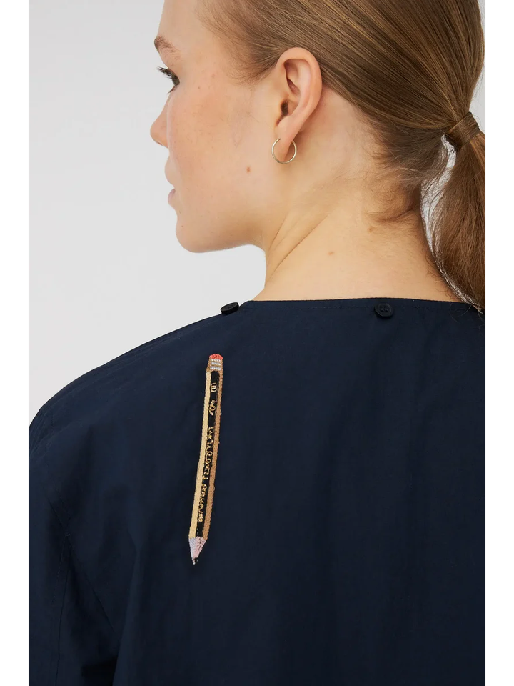 Blauwe katoenen bloes met potlood print Stella Nova 