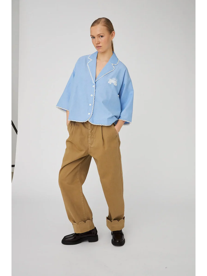 Beige katoenen loose fit broek met speciale boord Stella Nova 